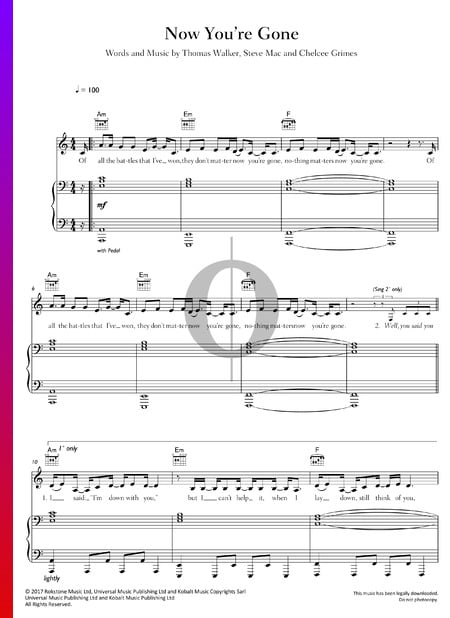 Now You're Gone Sheet Music