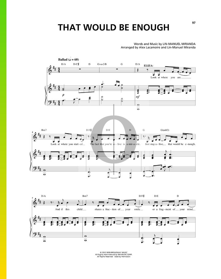 That Would Be Enough (LinManuel Miranda) Piano Sheet Music OKTAV