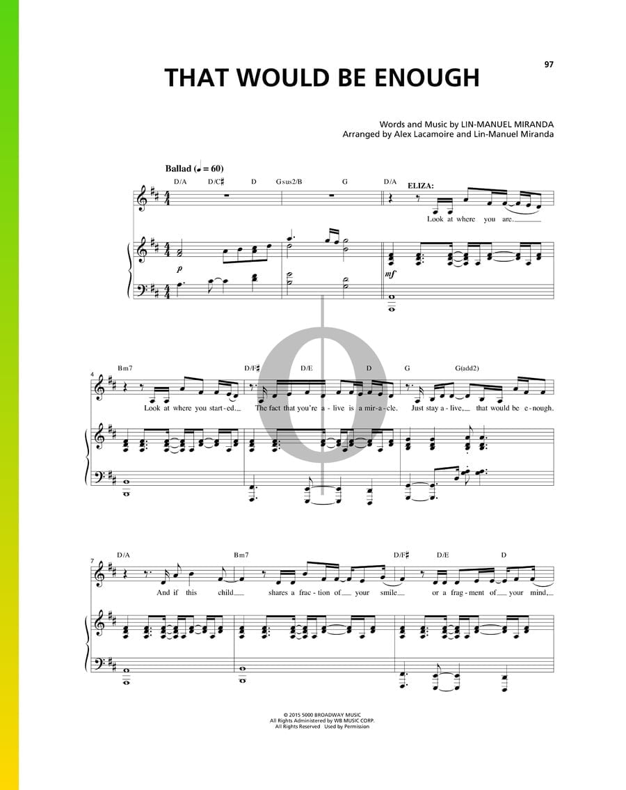 That Would Be Enough (Lin-Manuel Miranda) Piano Sheet Music - OKTAV