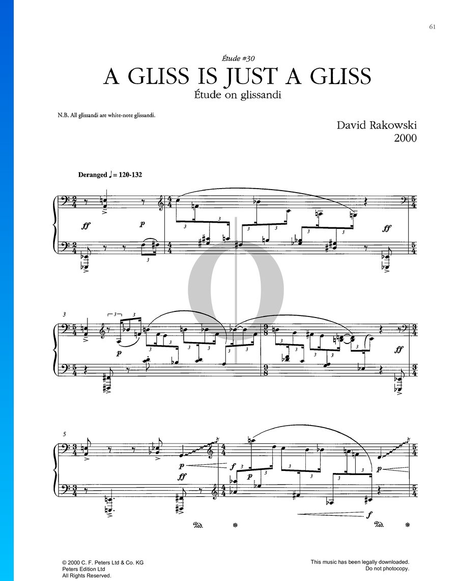 Étude No. 30 (A Gliss Is Just A Gliss) (David Rakowski) Piano Sheet ...