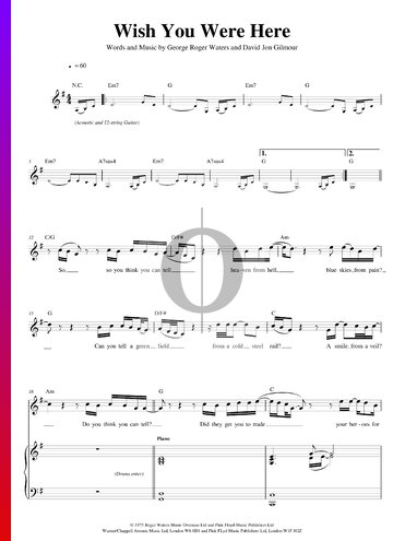 Decisión patio escaldadura Wish You Were Here Partitura » Pink Floyd (Piano, Guitarra, Voz) | Descarga  PDF - OKTAV