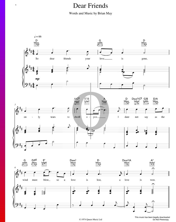 Dear Friends (Queen) Piano Sheet Music - OKTAV