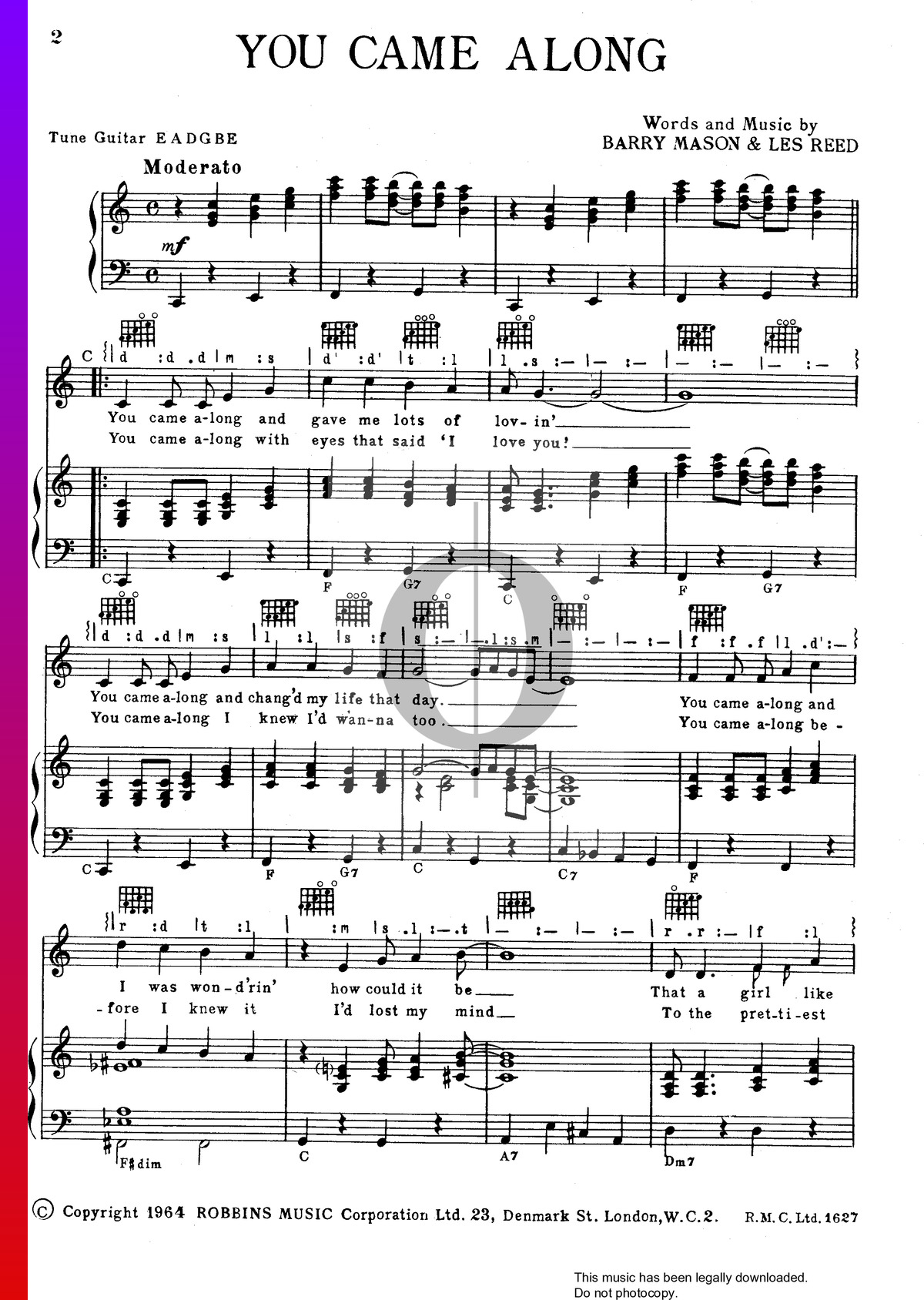 you-came-along-sheet-music-piano-guitar-voice-oktav