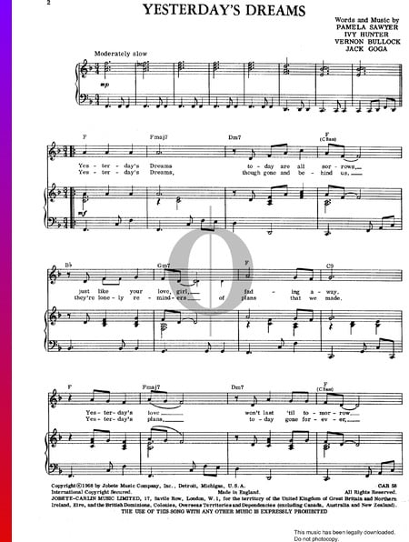 Yesterday's Dreams Sheet Music