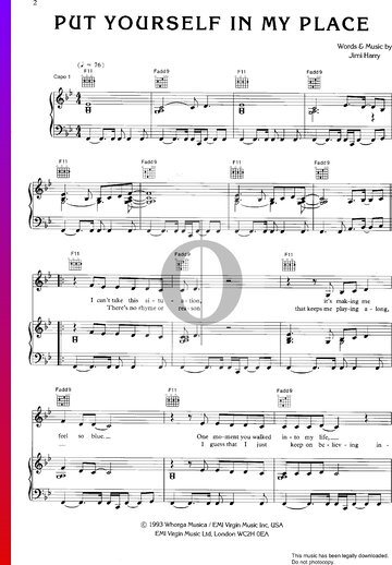 Put Yourself In My Place Sheet Music Piano Guitar Voice OKTAV