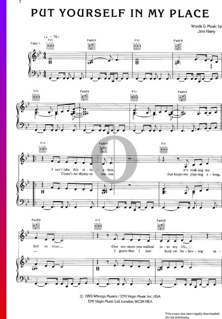 Put Yourself In My Place Sheet Music