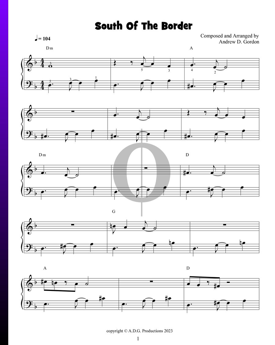 South Of The Border (Andrew D. Gordon) Piano Sheet Music - OKTAV