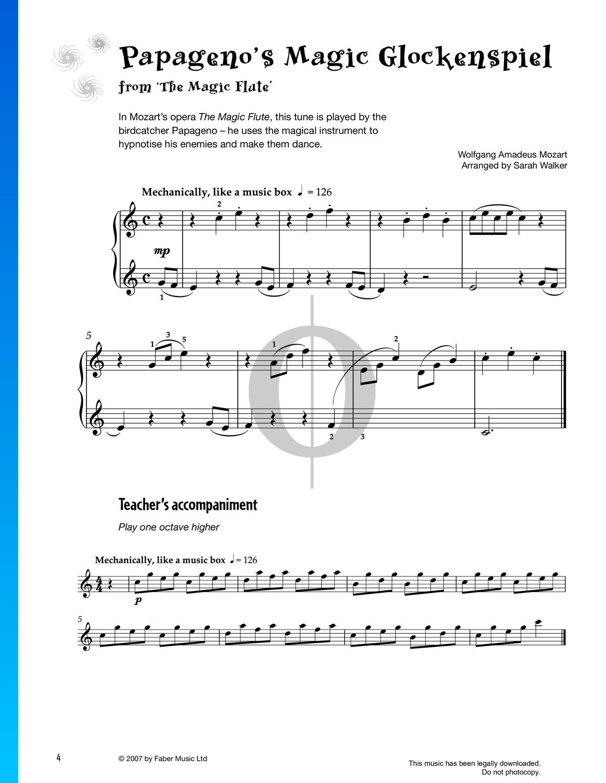 Papageno's Magic Glockenspiel (Wolfgang Amadeus Mozart) Piano Sheet