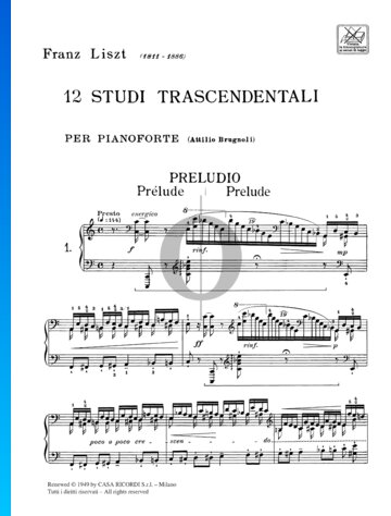 Transzendentale Etüde, Nr. 11 S.139 (Prelude) Musik-Noten