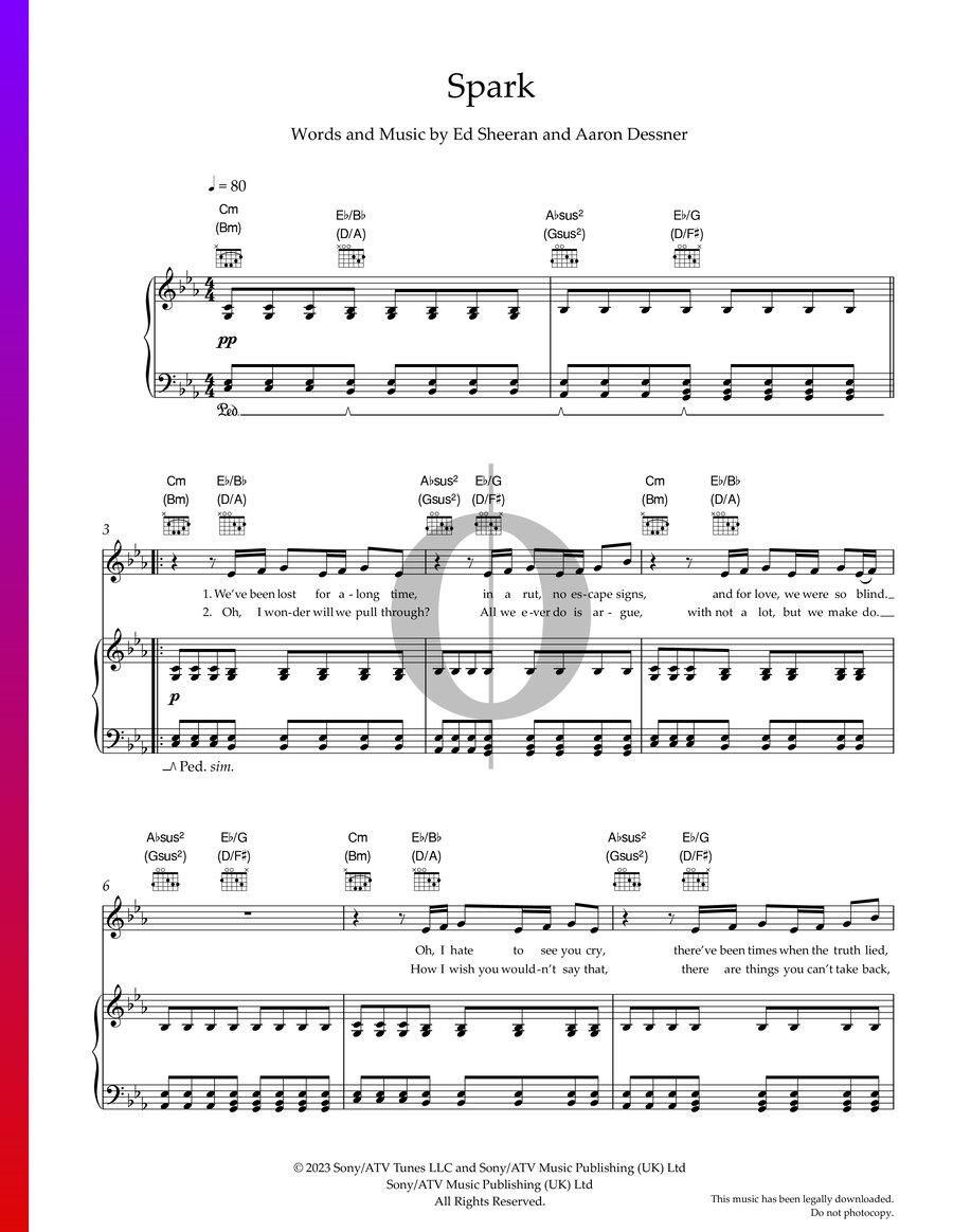 Spark Sheet Music (Piano, Voice, Guitar) - OKTAV