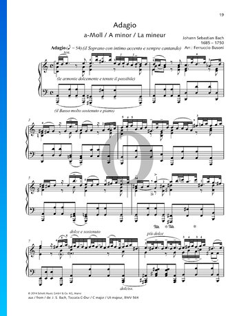 Partition Adagio en La mineur, BWV 564