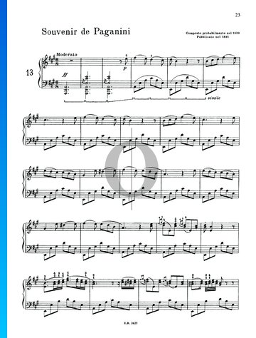 Variations in A Major: Souvenir de Paganini Partitura
