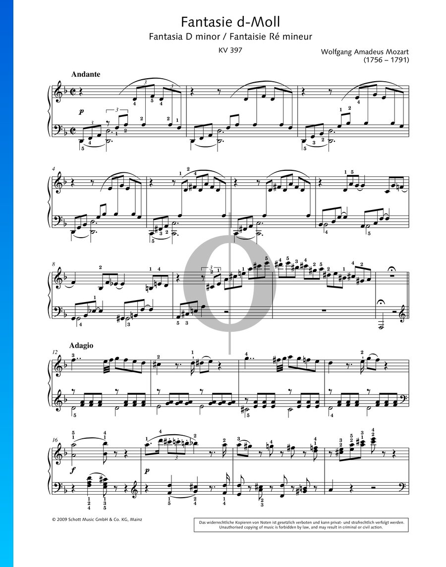 Fantasie dMoll, KV 397 (385g) Klaviernoten (Wolfgang Amadeus Mozart