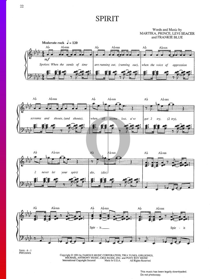 Spirit Martika Piano Sheet Music Oktav 7864