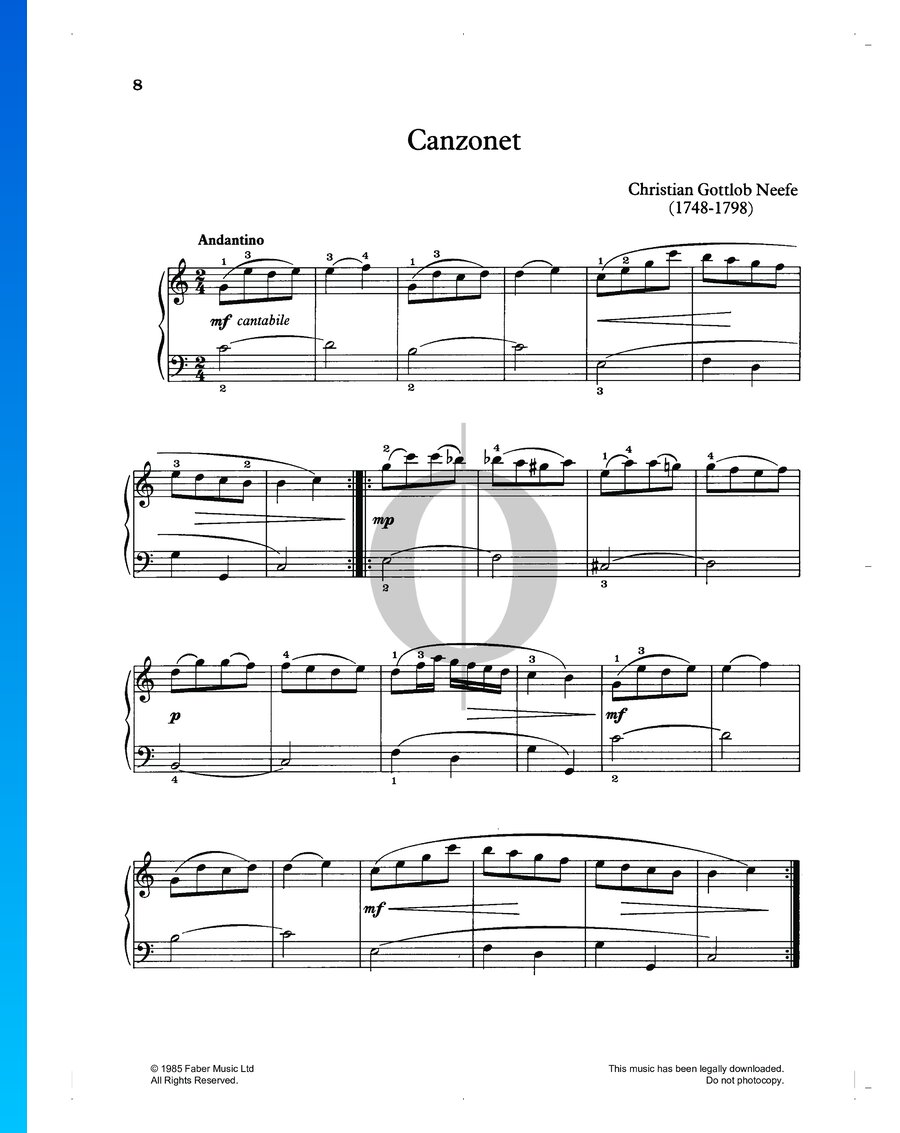 Canzonet (Christoph Gottlob Neefe) Piano Sheet Music - OKTAV