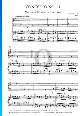 Partition Concerto pour piano no 21 en ut majeur, KV 467: 3. Allegro vivace assai