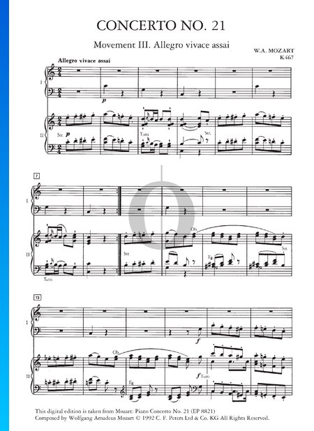 Piano Concerto No. 21 in C Major, K. 467: 3. Allegro vivace assai