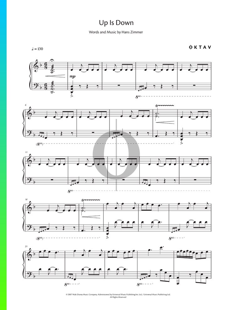 Up Is Down Piano Sheet Music From Pirates Of The Caribbean At Worlds End By Hans Zimmer Oktav 9622