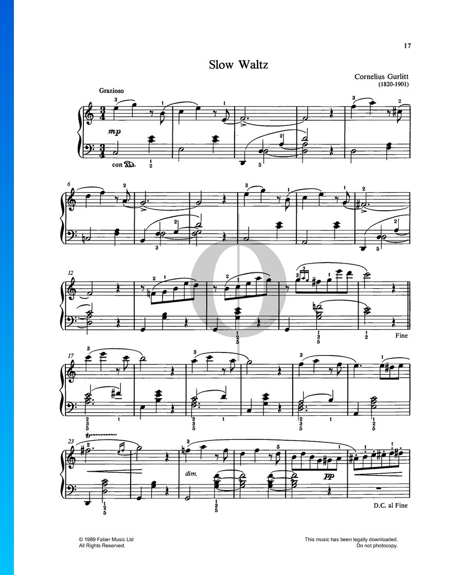 Slow Waltz Cornelius Gurlitt Piano Sheet Music Oktav