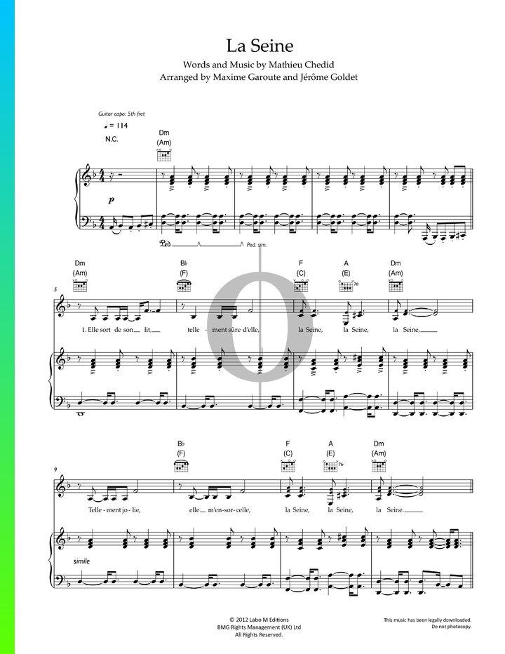 La Seine Piano Sheet Music from A Monster in Paris by Vanessa Paradis