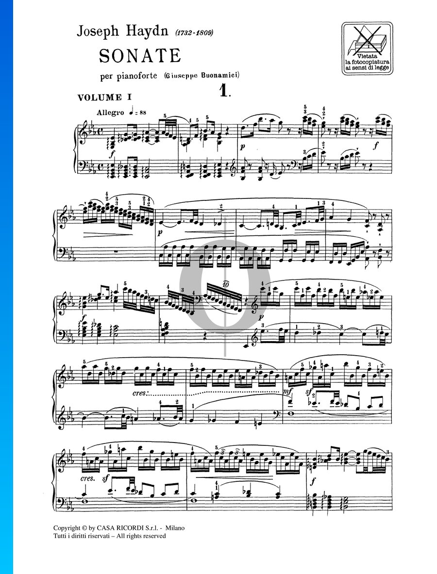 Sonata in E-flat Major, Hob XVI: 52 (Franz Joseph Haydn) Piano Sheet ...