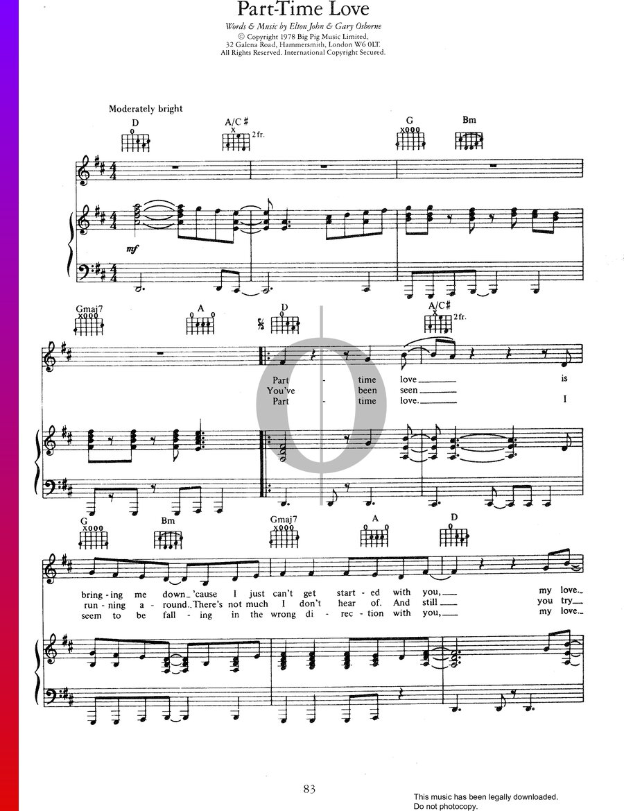 Part Time Love (Elton John) Piano Sheet Music OKTAV