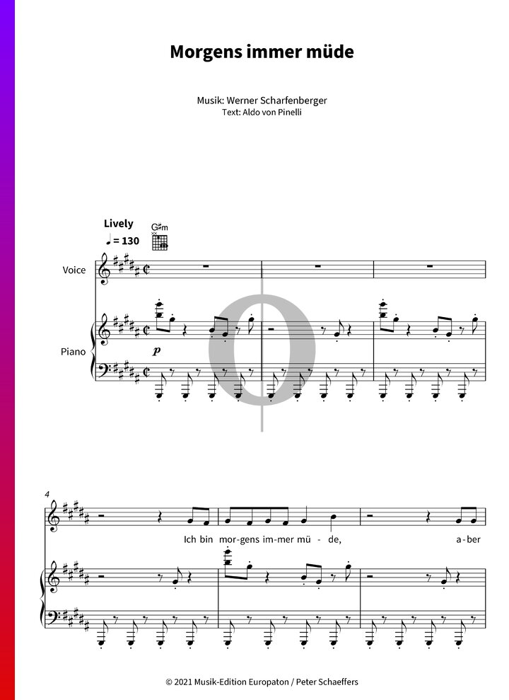 Trude Herr Morgens Bin Ich Immer Müde Text Morgens immer müde (Laing) Piano Sheet Music - OKTAV
