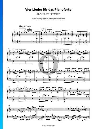 Vier Lieder für das Pianoforte, Op. 6 No. 4 Allegro molto Partitura