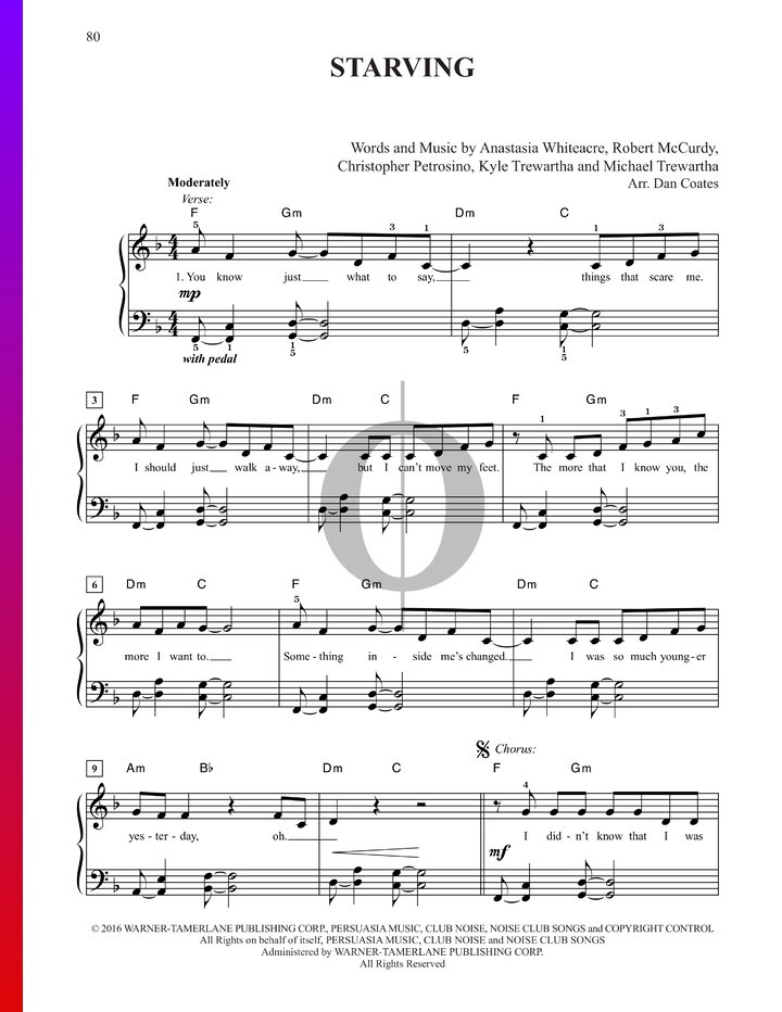 Starving (Hailee Steinfeld, Grey, Zedd) Piano Sheet Music - OKTAV