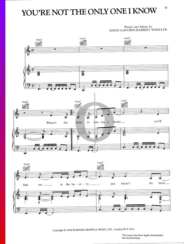 You're Not The Only One I Know (The Sundays) Piano Sheet Music - OKTAV