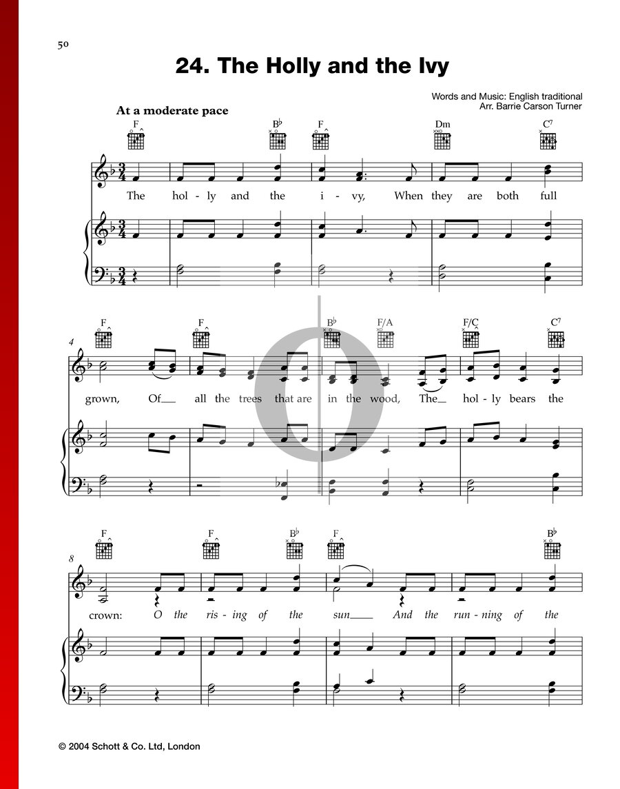 The Holly And The Ivy (Anonymous) Piano Sheet Music - OKTAV