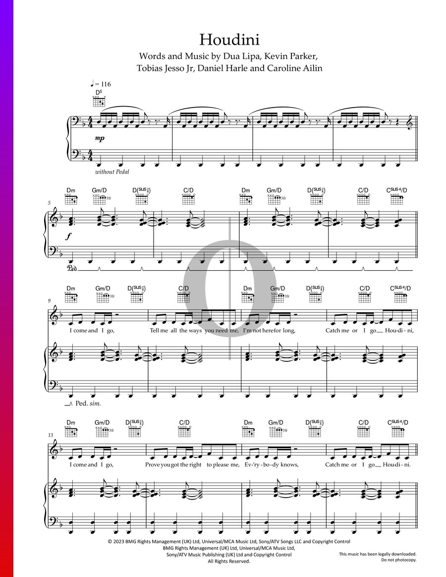 Houdini (Dua Lipa) Piano Sheet Music OKTAV