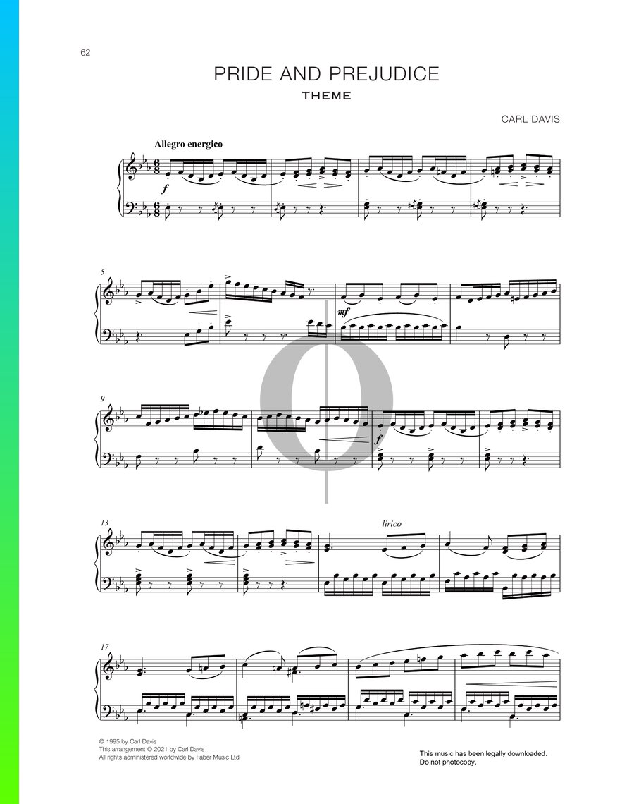 Pride And Prejudice Piano Sheet Music from Pride And Prejudice by Carl ...