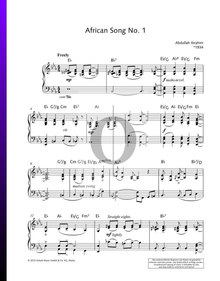 African Song No. 1 (Abdullah Ibrahim) Piano Sheet Music - OKTAV