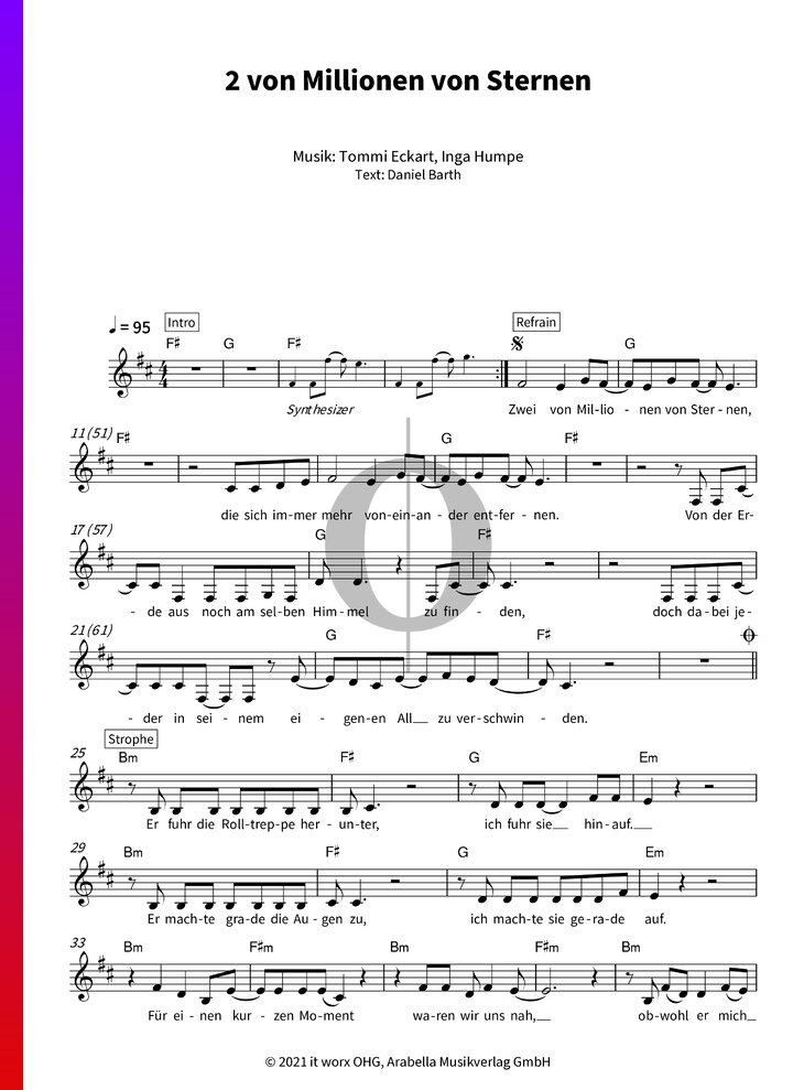 Es Gibt Millionen Von Sternen Original 2 von Millionen von Sternen (2raumwohnung) Piano Sheet Music - OKTAV