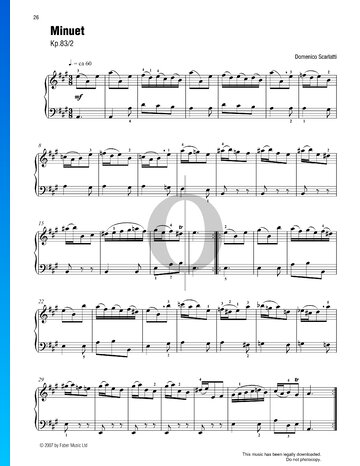 Partition Sonata in A Major, LS 31 K 83: No. 2 Minuetto