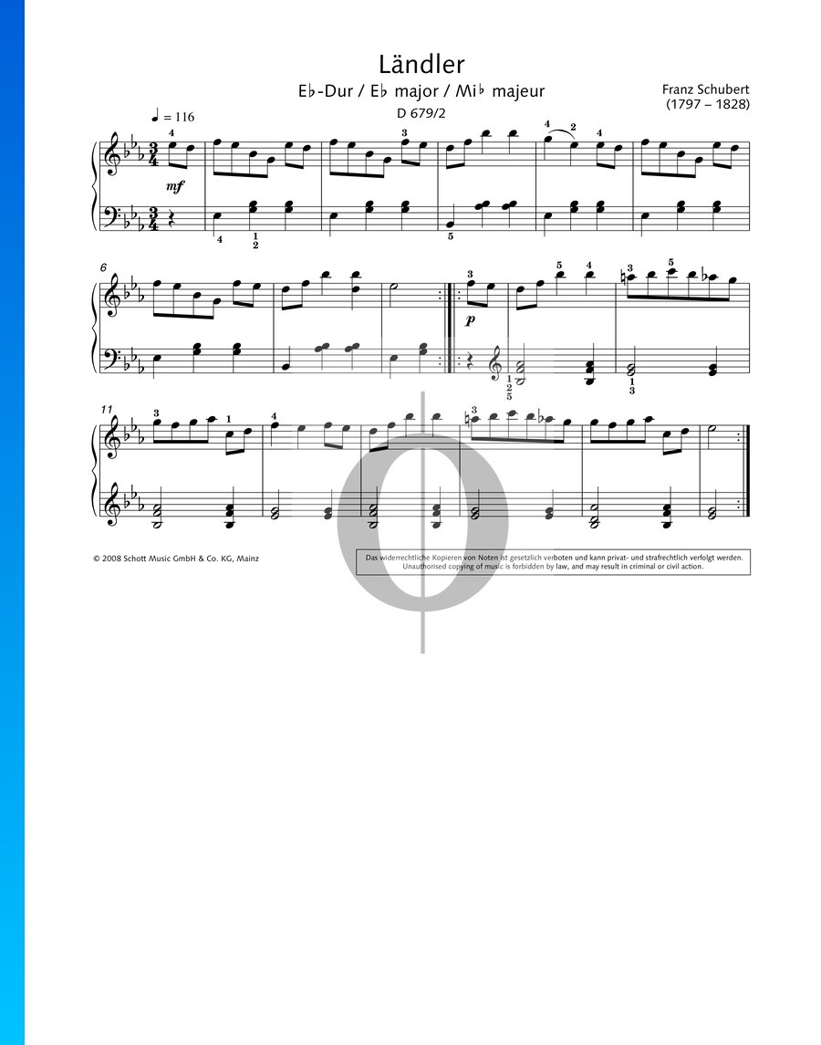 Partition Allemande (Länder) en Mi bémol majeur, D 679 n° 2 » Franz