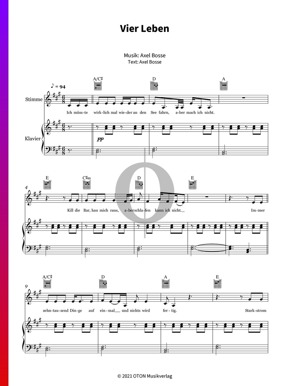 Vier Leben (Bosse) Piano Sheet Music - OKTAV