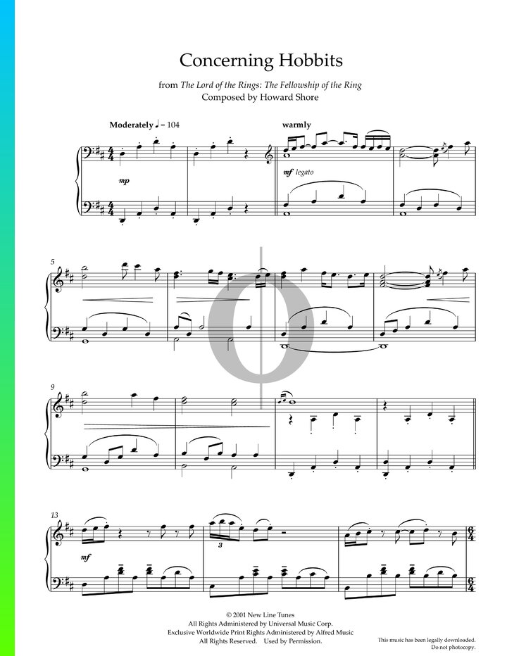 Concerning Hobbits Piano Sheet Music From The Lord Of The Rings The Fellowship Of The Ring By 3086