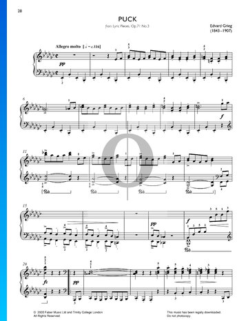 Lyric Pieces, Op. 71 No. 3: Puck Partitura