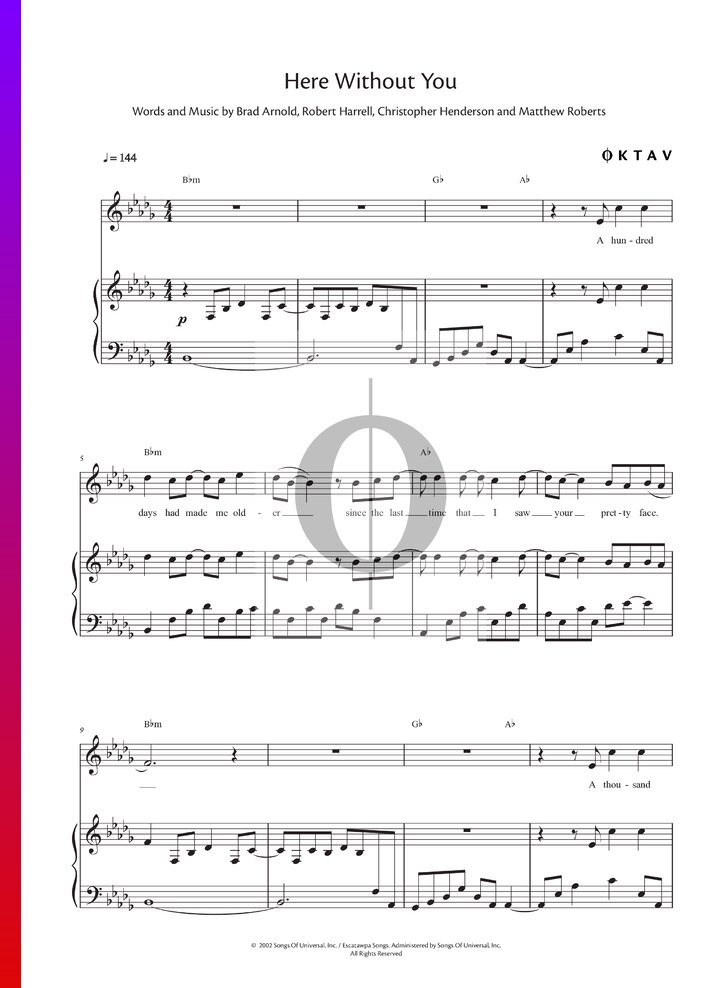 Here Without You (3 Doors Down) Piano Sheet Music - OKTAV