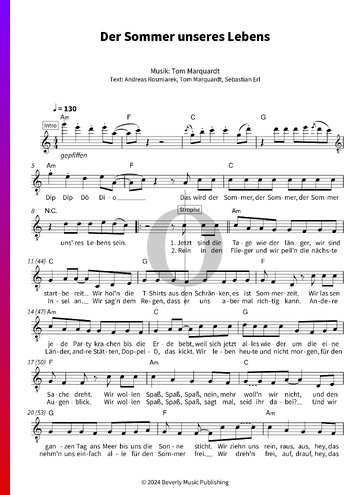 Der Sommer unseres Lebens Sheet Music