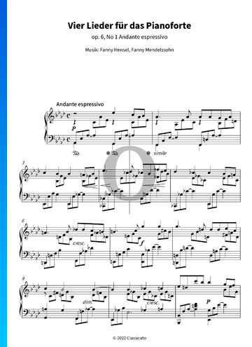 Vier Lieder für das Pianoforte, Op. 6 No. 1 Andante espressivo bladmuziek