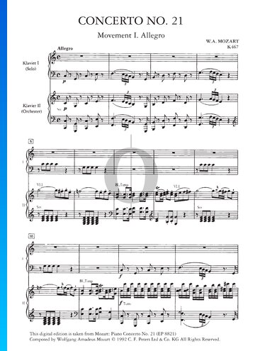 Piano Concerto No. 21 in C Major, K. 467: 1. Allegro Sheet Music