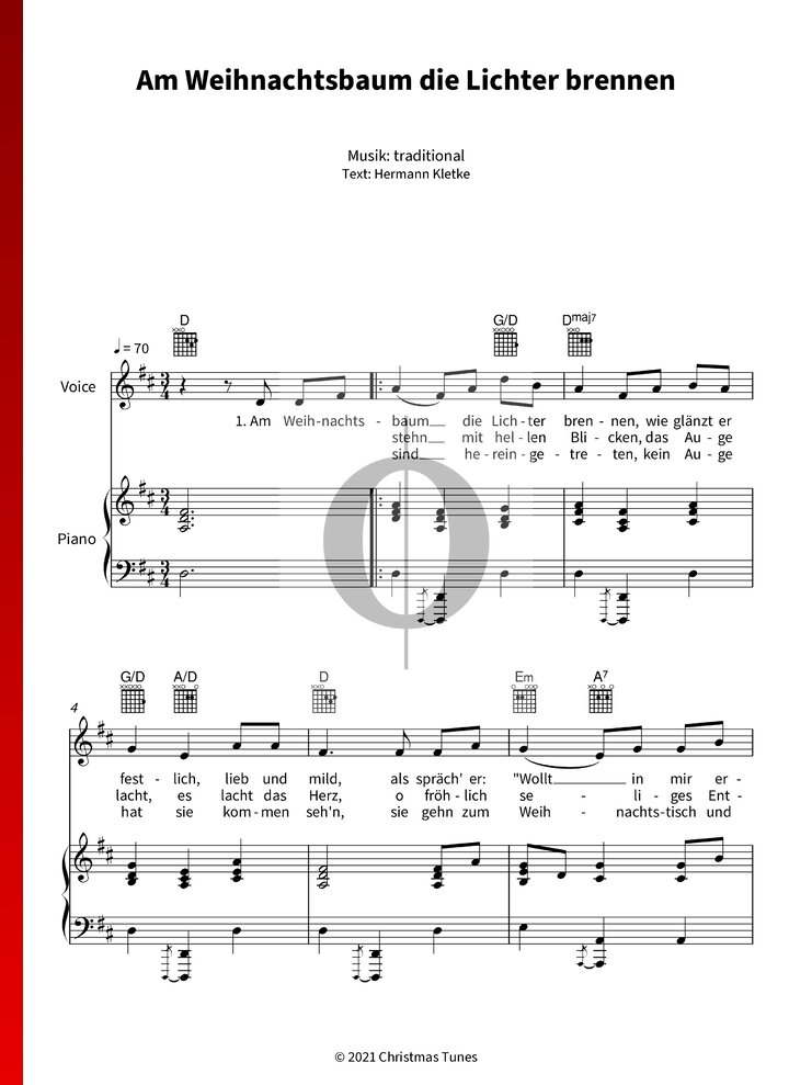 Am Weihnachtsbaum die Lichter brennen (Anonymous) Piano Sheet Music OKTAV