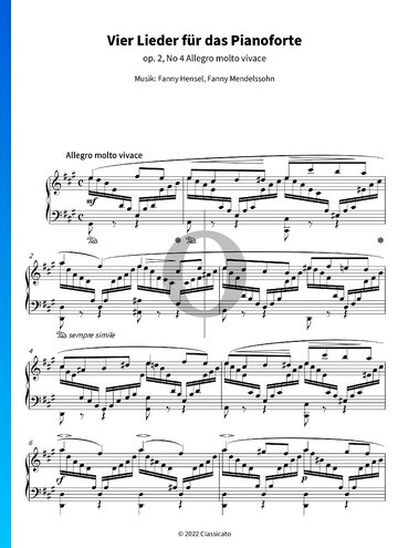 Vier Lieder für das Pianoforte, Op. 6 No. 2  Allegro molto vivace Spartito