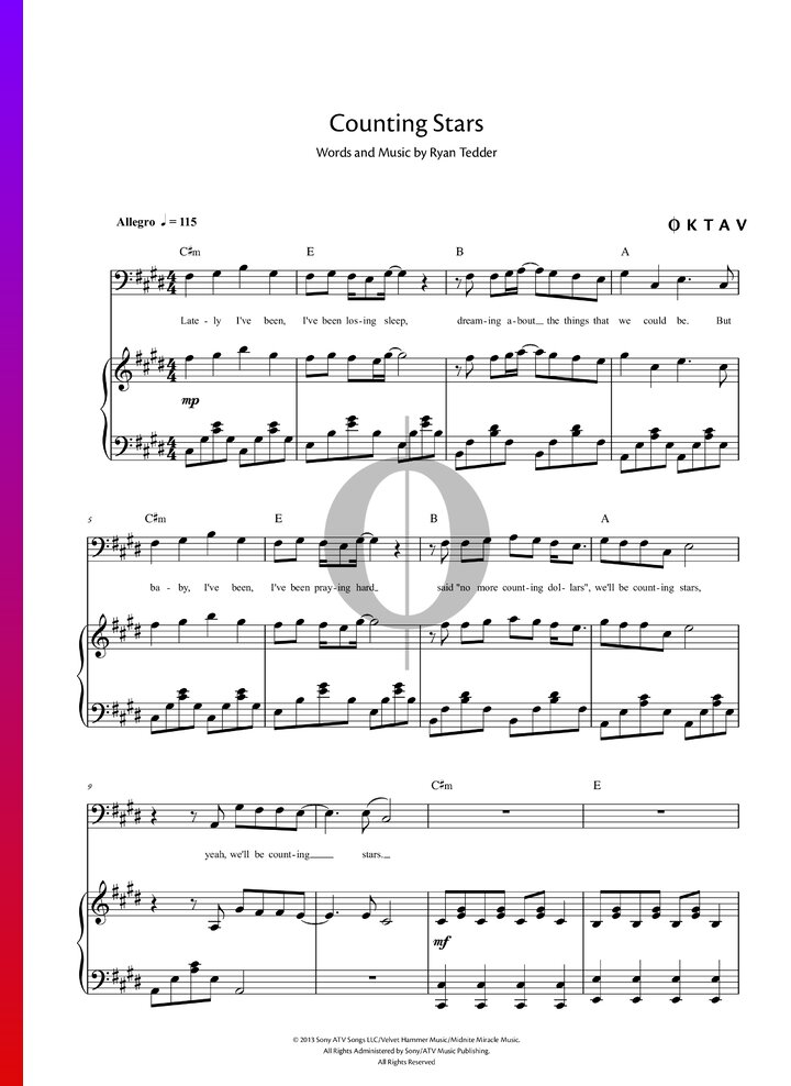 Counting Stars (OneRepublic) Piano Sheet Music - OKTAV