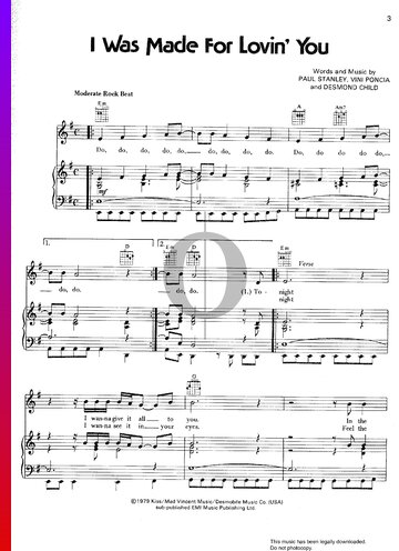 I Was Made For Lovin' You Sheet Music