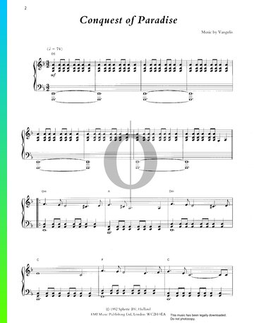 Conquest Of Paradise Sheet Music