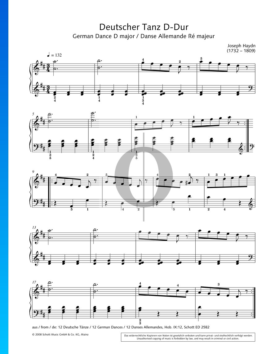 Partition Danse allemande, Hob. IX 12 n° 2 » Franz Joseph Haydn
